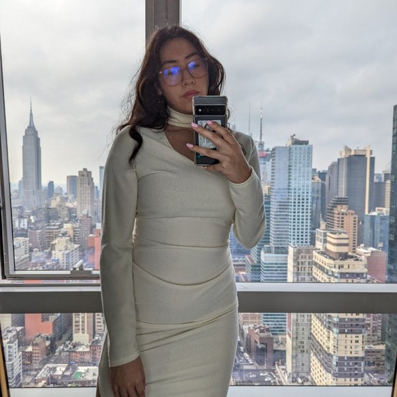 White High Neck Cut Out Midi Dress - Picture 6 of 6